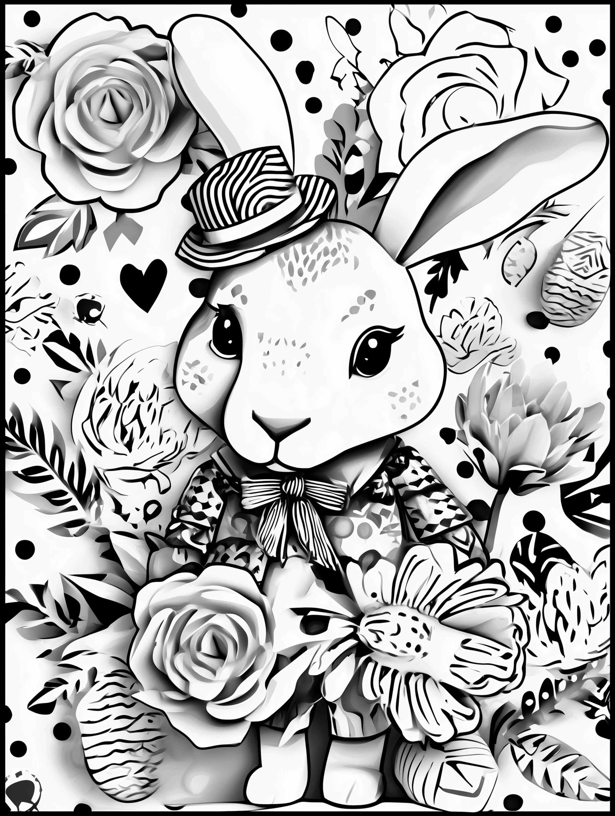 Free printable coloring page for adults featuring a bunny wearing a top hat